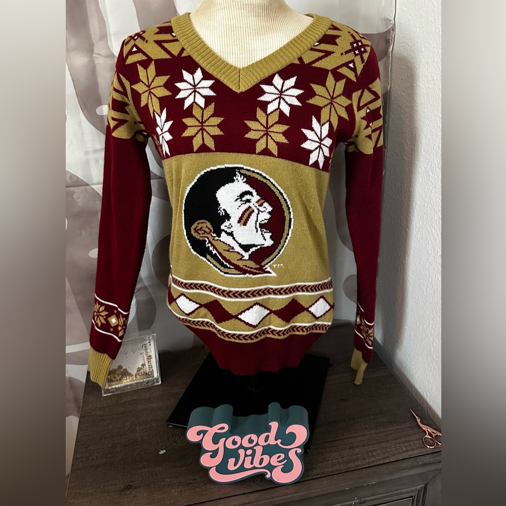 FSU Seminoles Red and Gold V-Neck Sweater